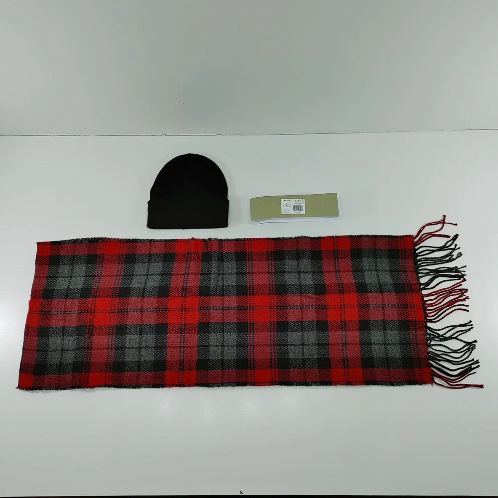 Goodfellow‎ & Co Eco Plaid Scarf and Beanie Set Red Black Gray One Size